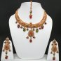 4PC JODHA AKABAR GOLD FINISH CZ GEMSTONE POLKI JEWELRY BRIDAL NECKLACE SET YA16