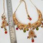 4PC JODHA AKABAR GOLD FINISH CZ GEMSTONE POLKI JEWELRY BRIDAL NECKLACE SET YA16