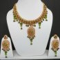 GENUINE INDIAN GOLDTONE SEMIPRECIOUS STONE CZ BRIDAL POLKI NECKLACE SET 3PC FQ28