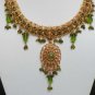 GENUINE INDIAN GOLDTONE SEMIPRECIOUS STONE CZ BRIDAL POLKI NECKLACE SET 3PC FQ28