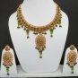 GENUINE INDIAN GOLDTONE SEMIPRECIOUS STONE CZ BRIDAL POLKI NECKLACE SET 3PC FQ28