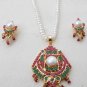 STUDIO DESIGNER GOLDTONE RUBY EMERALD PEARL WEDDING 3PC PENDANT NECKLACE SET R58