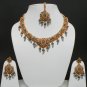 4PC NEW DESIGNER GOLD FINISH CZ GEMSTONE POLKI JEWELRY BRIDAL NECKLACE SET YA20