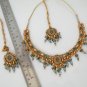 4PC NEW DESIGNER GOLD FINISH CZ GEMSTONE POLKI JEWELRY BRIDAL NECKLACE SET YA20