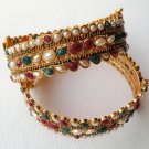 INDIAN GOLD FINISH POLKI SEMIPRECIOUS PEARL RUBY EMERALD BANGLE BRACELET DJ153