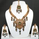 3PC INDIAN DESIGNER GOLD FINISH CZ RUBY POLKI JEWELRY BRIDAL NECKLACE SET YA25