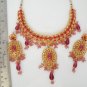 3PC INDIAN DESIGNER GOLD FINISH CZ RUBY POLKI JEWELRY BRIDAL NECKLACE SET YA25