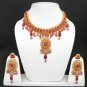3PC INDIAN DESIGNER GOLD FINISH CZ RUBY POLKI JEWELRY BRIDAL NECKLACE SET YA25