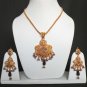 PREMIUM INDIAN DESIGNER GOLDTONE EMERALD POLKI BRIDAL PENDANT NECKLACE SET F343