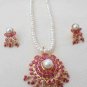 PREMIUM STUDIO DESIGNER GOLDTONE RUBY PEARL WEDDING 3PC PENDANT NECKLACE SET R76