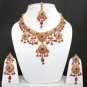 PREMIUM INDIAN GOLD FINISH SEMIPRECIOUS STONE WEDDING POLKI NECKLACE SET 4P FQ10
