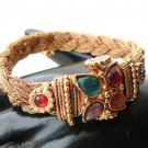 INDIAN COPPERTONE POLKI SEMIPRECIOUS STONE 1PC BANGLE BRACELET OPENABLE F323