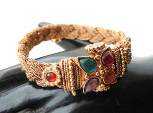 INDIAN COPPERTONE POLKI SEMIPRECIOUS STONE 1PC BANGLE BRACELET OPENABLE F323