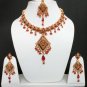 GENUINE INDIAN GOLDTONE SEMIPRECIOUS STONE CZ BRIDAL POLKI NECKLACE SET 4PC FQ16