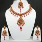 GENUINE INDIAN GOLDTONE SEMIPRECIOUS STONE CZ BRIDAL POLKI NECKLACE SET 4PC FQ16