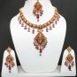 GENUINE INDIAN GOLDTONE SEMIPRECIOUS STONE CZ BRIDAL POLKI NECKLACE SET 4PC FQ19