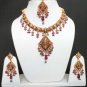 GENUINE INDIAN GOLDTONE SEMIPRECIOUS STONE CZ BRIDAL POLKI NECKLACE SET 4PC FQ19