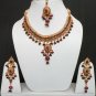 ELEGANT INDIA GOLDTONE SEMIPRECIOUS RUBY~EMERALD POLKI WEDDING NECKLACE SET FQ41