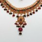 ELEGANT INDIA GOLDTONE SEMIPRECIOUS RUBY~EMERALD POLKI WEDDING NECKLACE SET FQ41