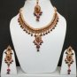 ELEGANT INDIA GOLDTONE SEMIPRECIOUS RUBY~EMERALD POLKI WEDDING NECKLACE SET FQ41