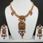 GENUINE GOLDTONE SEMIPRECIOUS STONE BRIDAL HEAVY POLKI PENDANT NECKLACE SET FQ25