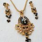 PREMIUM INDIAN DESIGNER GOLDTONE CZ MEENA POLKI BRIDAL PENDANT NECKLACE SET F367