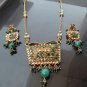 PREMIUM INDIAN DESIGNER GOLDTONE CZ MEENA POLKI BRIDAL PENDANT NECKLACE SET F352
