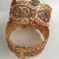INDIAN GOLD FINISH SCREW PIN LOCK RUBY EMERALD BANGLE BRACELET 2PC 2.8 DX3