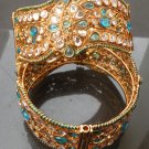 BEAUTIFUL INDIAN GOLD TONE POLKI SEMIPRECIOUS STONE CZ 2PC BANGLES BRACELET DG17