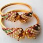 INDIAN POLKI DESIGNER GOLD FINISH PEACOCK PEARL MEENA BANGLE BRACELET PAIR DJ162