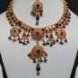 GENUINE INDIAN GOLD FINISH SEMIPRECIOUS ONYX CZ BRIDAL POLKI NECKLACE SET FQ15
