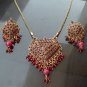 DESIGNER GENUINE INDIAN GOLD FINISH RUBY POLKI BRIDAL PENDANT NECKLACE SET F346