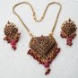 DESIGNER GENUINE INDIAN GOLD FINISH RUBY POLKI BRIDAL PENDANT NECKLACE SET F346
