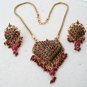DESIGNER GENUINE INDIAN GOLD FINISH RUBY POLKI BRIDAL PENDANT NECKLACE SET F346
