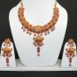 GENUINE INDIAN GOLDTONE SEMIPRECIOUS STONE CZ BRIDAL POLKI NECKLACE SET 3PC FQ35