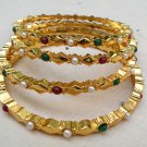 INDIAN POLKI GOLD FINISH PEARL RUBY EMERALD BRIDAL JEWELRY BANGLE 4PC 2.6 154