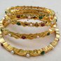 INDIAN POLKI GOLD FINISH PEARL RUBY EMERALD BRIDAL JEWELRY BANGLE 4PC 2.6 154