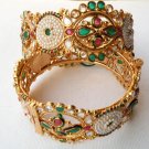 GENUINE DESIGNER INDIAN POLKI GOLD FINISH PEARL RUBY BANGLE BRACELET 2.6 DJ156