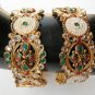 GENUINE DESIGNER INDIAN POLKI GOLD FINISH PEARL RUBY BANGLE BRACELET 2.6 DJ156