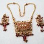 PREMIUM INDIAN DESIGNER GOLDTONE CZ MEENA POLKI BRIDAL PENDANT NECKLACE SET F350