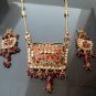 PREMIUM INDIAN DESIGNER GOLDTONE CZ MEENA POLKI BRIDAL PENDANT NECKLACE SET F350