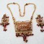 PREMIUM INDIAN DESIGNER GOLDTONE CZ MEENA POLKI BRIDAL PENDANT NECKLACE SET F350