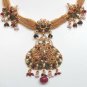 GENUINE INDIAN GOLDTONE SEMIPRECIOUS STONE CZ BRIDAL POLKI NECKLACE SET 3PC FQ24