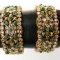 GENUINE INDIAN POLKI GOLD FINISH CZ EMERALD BRIDAL BANGLE BRACELET 2.4 2PC DJ160