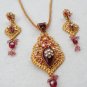 BOLLYWOOD DESIGNER INDIAN GOLD FINISH CZ POLKI BRIDAL PENDANT NECKLACE SET F331