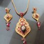 BOLLYWOOD DESIGNER INDIAN GOLD FINISH CZ POLKI BRIDAL PENDANT NECKLACE SET F331