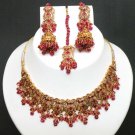 BOLLYWOOD INDIAN GOLDTONE SEMIPRECIOUS STONE CZ BRIDAL POLKI NECKLACE SET 4P FQ8