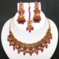 BOLLYWOOD INDIAN GOLDTONE SEMIPRECIOUS STONE CZ BRIDAL POLKI NECKLACE SET 4P FQ8