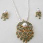 NEW STUDIO DESIGNER GOLDTONE EMERALD PEARL WEDDING 3PC PENDANT NECKLACE SET R87