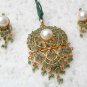 NEW STUDIO DESIGNER GOLDTONE EMERALD PEARL WEDDING 3PC PENDANT NECKLACE SET R87